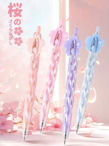 Colorful Laser Sakura Flower Retractable Ballpoint Pen, Quick-Drying Black Ink Suitable For Students - Multicolor - View 10