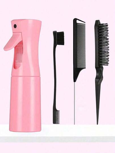 SGIAWETA-4pcs Spray Bottle & Comb Set, Includes 1 Spray Bottle, 1 Tail Comb, 1 Eyebrow Brush, 1 Volumizing Brush, Unisex, Wet & Dry Use, Suitable Curly, Parting, Coarse & Fine Hair Care, Makeup, Black 5pcs,/Back To School Set-Birthdaygift