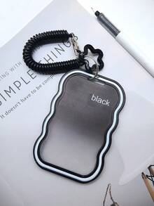 1pc Black Card Holder,Card Sleeve,Suitable For Student ID,Bus Card,Campus Card,HP Photo Paper,Star Chasing Card Set,With Spring Keychain Hanging Pendant,Boarding Pass And Luggage Tag - Black - View 5