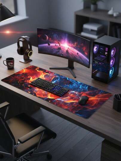 Large Size Ice Fire Nebula Art Pattern Non-Slip Waterproof Smooth Comfortable Mouse Pad, Suitable As Keyboard Mat, Desk Mat Or Book Stand For Gamers, Office And Dorm, Compatible With Mouse And Trackball, Great Gift For Gamers