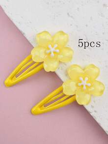 5 piezas Pinzas para el cabello con flores de cerezo amarillas dulces, pinzas para el flequillo lateral, pinzas BB lindas y versátiles, sin cartón incluido - Amarillo - Ver 4