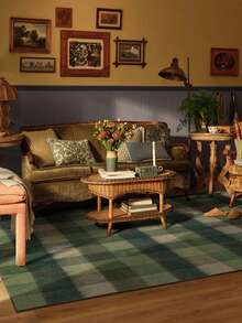 1pc Modern Simple Green Geometric Multicolor Striped Plaid Rug, Soft Faux Wool Carpet, Suitable For Bathroom, Kitchen, Entryway, Hallway, Bedside, Living Room, Bedroom, Machine Washable 100% Polyester Mat, Home Decor - Multicolor - View 4