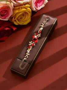 女士个性化手链 1 件装 | 水滴形祖母绿水晶手链 | 闪耀多宝石设计 | 适合晚宴、婚礼、情人节等场合 - 紅色 - 查看 4