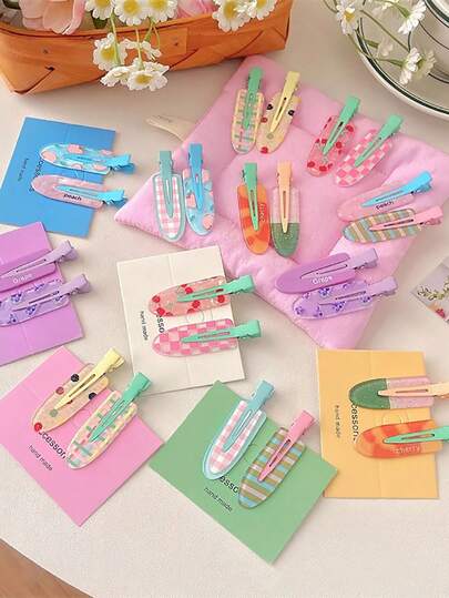 2pcs/Set Women's Summer Colorful Fruit Hair Clips, Sweet & Cute Bangs & Side Hair Clips, Fashionable Versatile Personalized Duck Mouth Clips Suitable For Daily Makeup, Washing, Photography, Commuting