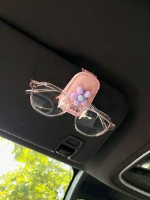 Flower Decor Car Visor Clip, Fashion Glasses Storage Holder With Magnetic Attachment - A - View 15