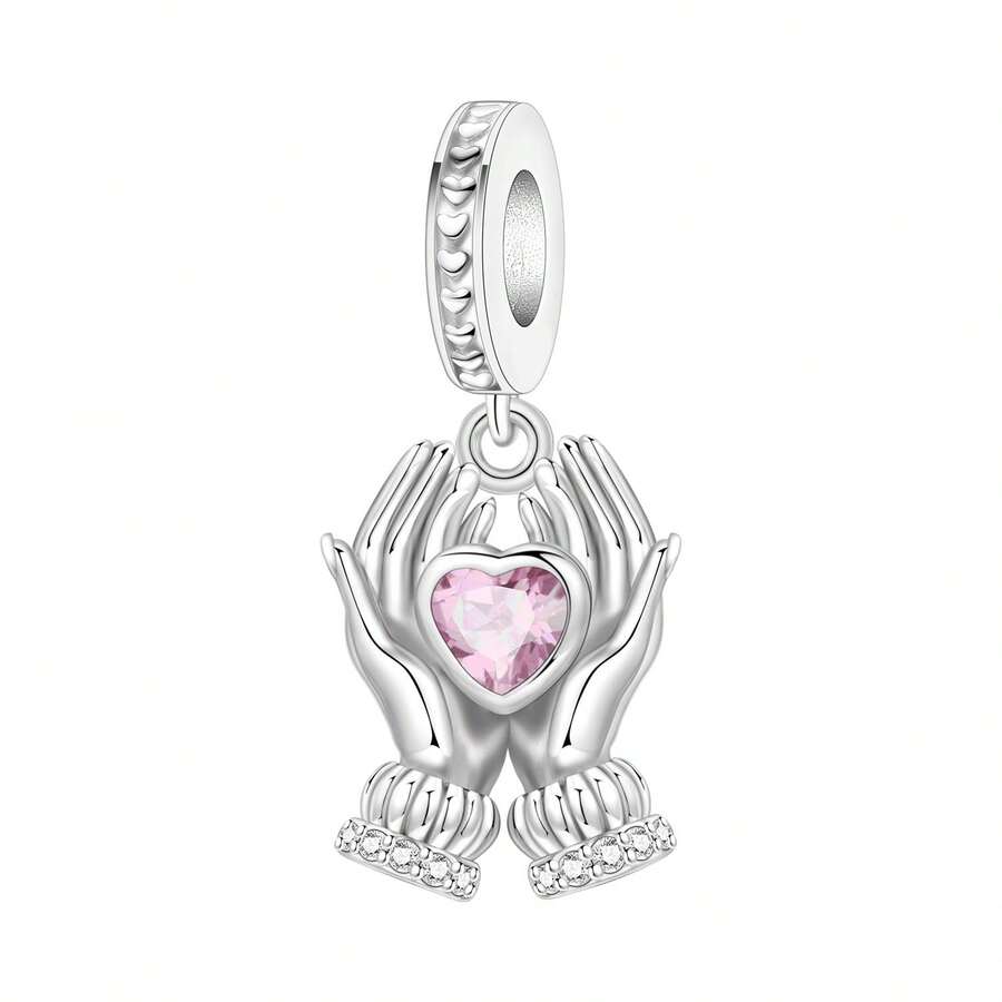 CYMYSS 1件优雅浪漫925镀银镶嵌立方氧化锆双心吊坠，情侣珠宝礼物，适合情人节/周年纪念日/生日 - 彩色 - 查看 1