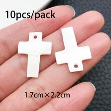 10/24Pcs Mixed Style Shell Charms - Heart Star Cross Moon Pendants For Bracelet & Keychain - White - View 11