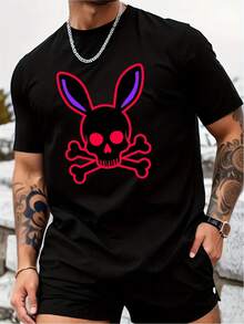 Camiseta para hombre 100% pura con diseño de calavera gótica |   Camiseta de Verano Casual de Manga Corta con Cuello Redondo, Estilo Hip-Hop Urbano Y2K, Símbolo Religioso, Lavable a Máquina, Ropa Masculina de Moda con Estética Oscura - Negro - Ver 6