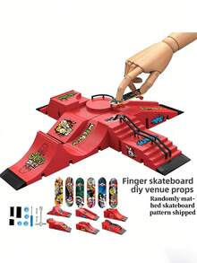 6-In-1 Finger Skateboard Set, Including Half Pipe, Finger Skateboard, Finger Skateboard Training Props, Interactive Free-Style Skateboard Game, Random Color Skateboard Pattern And Wheel Accessories - Multicolor - View 12