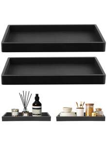 1个/2个装装饰长方形托盘,柔软硅胶收纳托盘,浴室盥洗台马桶托盘,最佳生日礼物,餐盘,厨房配件,厨房装饰,餐桌水果托盘,毕业礼物 - 黑色 - 查看 2