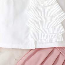 2pcs/Set Baby Girls' Floral Sleeveless Mandarin Collar Top And Pleated Pocket Skirt Casual Outfit, Spring/Summer - Pink - View 7