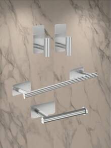 4/5/6件套不锈钢浴室毛巾环、毛巾杆、卫生纸架、挂钩套装，浴室收纳整理架，酒店专用 - 方底免釘 - 查看 13