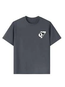 男童“六七”67数字字母印花T恤，适合男孩街头、校园、活动、日常穿着，时尚夏季上衣 - 深灰色 - 查看 8