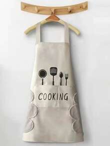 1pc Kitchen Apron With Knife & Fork Pattern, Large Pocket, Wipe Hands Details, Household Cleaning Essential - Multicolor - View 15