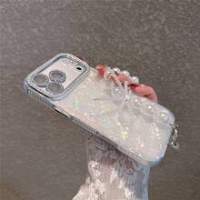 Ốp điện thoại hình trái tim màu trắng đính kim cương sang trọng kèm dây đeo cổ tay cho iPhone 17 Pro Max/17 Pro/17 Air/17/16 Pro Max/16/16 Pro/16 Plus/15/15 Pro Max/15 Pro/15 Plus/11/12/13/14 Pro Max/11 Pro/11 Pro Max/12 Pro/12 Pro Max/13 Pro/13 Pro Max/14 Pro/14 Pro Max/14 Plus, vỏ cứng acrylic, thời trang. - Trái tim trắng + vòng tay ngọc trai - Xem 4