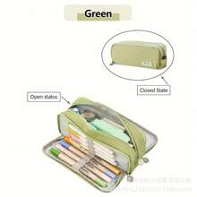 Highly Stylish -Worthy Student Pencil Case, Niche Large-Capacity Pencil Box, Simple Stationery Bag, Storage Pencil Bag, Ultra-Portable - 牛津布雙開筆袋[藏青] - 查看 9
