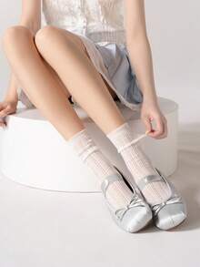 1/3/6 Pairs Women White Lace Hollow Out Socks, Heart Pattern Mid-Calf Socks, Sweet Lolita Style Socks, Straight Tube Socks Without Heels - White - View 9