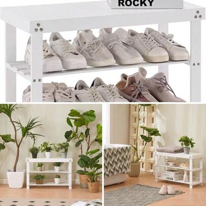 Shoe Rack Entryway, 3 - Tier Shoe Rack For Front Indoor Entrance, Small Shoe Organizer With Storage, White
