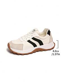 Women's Comfortable Lace-Up Athletic Sneakers - Lightweight Multipurpose Casual Shoes, Non-Slip Rubber Sole, Suitable For All Seasons, Plus Size - White - View 6