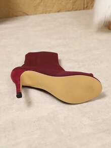 时尚针织露趾高跟靴。优雅与个性的完美结合。时尚露趾高跟靴，针织网眼露趾靴，精致高跟设计，针织露趾高跟靴。 - 酒紅色 - 查看 9
