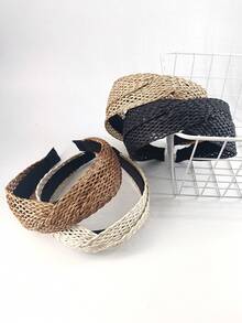 1pc Solid Color Casual Rattan Woven ABS Plastic Headband, Suitable For Daily Wear Hairband Hair Hoop,Summer,Holiday,Travel - Multicolor - View 4