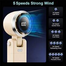 Portable Handheld Turbo Fan - 5 Gear High Speed 5000mAh Rechargeable Mini Personal Hand Fan Blow Cold Air, Battery Operated Travel Essentials, Beach Vacation, Gifts For Women, Men - hồng - Xem 9