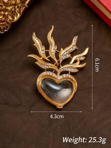 Un elegante juego de broche y pendientes de alta gama con diseño de rama y hoja de cereza con esmalte vintage, hecho de aleación de cobre con detalles de piedras preciosas. La textura compleja muestra una calidad lujosa, ideal para ocasiones formales como galas, fiestas vintage y bodas. - Multicolor - Ver 6