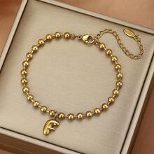 26 piezas Pulsera con dijes de letras iniciales, pulsera de acero inoxidable con cuentas doradas con letras de burbuja, adecuada para uso diario de mujeres, la caja de regalo es solo para fines de fotografía - Dorado - View 26