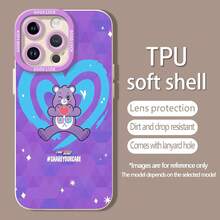 Las fundas para teléfono con diseño de Osito Amoroso Morado con corazones son compatibles con , Apple, VIVO, OPPO, , Transsion, ,  y Honor. Fabricadas en silicona TPU, ofrecen protección contra golpes y caídas. - Blanco - Ver 5