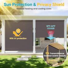 Outdoor Roller Shade For Patio With New Operation ModeNo Need Crank, 6W X 6H 420GSM New Material Patio Blinds With 95 UV Protection,Outdoor Blinds For Shading,Privacy Protection,Brown - 下拉式帶桿 - 查看 3