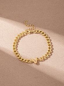 1pc Minimalist Stainless Steel Letter A-Z Bracelet, Fashionable Daily Wear Gift For Friends - Yellow Gold - View 13