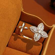 1枚可调节时尚女士幸运四叶草花朵开口戒指 - 幸運花朵手鍊 - 查看 5