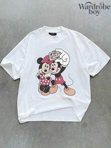 Disney Printed T-Shirt,Disney Mickey And Minnie Couple Selfie Shirts, Disney Couple Outfits, Vintage Disney Trip T-Shirt, Unisex,High-Quality Pure Cotton T-Shirt,Suitable For All Seasons, Comfortable And Breathable| Exquisite Design | The Best Choice For Giving Gifts - 白色 - 查看 2