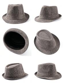 1 pieza Sombrero de jazz de unicolor de poliéster estilo bohemio y retro, estilo fedora británico, versátil para uso diario, unisex - C - Ver 3