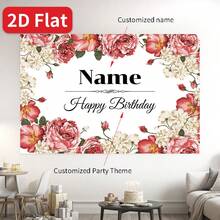 SuzanneHome 2Dflat Banner 1pc Custom Name Red Flower Wall Wedding Princess Baby Shower Birthday Party Valentine's Day Photocall Backdrops Photo Studio Backgrounds - Multicolor - View 1