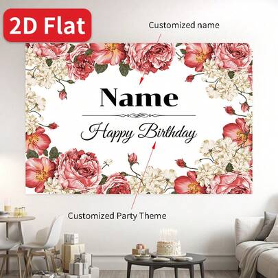 SuzanneHome 2Dflat Banner 1pc Custom Name Red Flower Wall Wedding Princess Baby Shower Birthday Party Valentine's Day Photocall Backdrops Photo Studio Backgrounds
