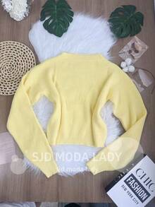 SJD MODA LADY Striped Sweater Knit Modal Off Shoulder Super Autumn Winter Korean Style Best Fabric - Kuning - View 2