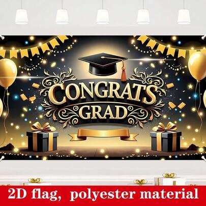 2D Plane, 1 Piece Of Graduation Theme Background Cloth, Containing Various Decorative Elements Of The Degree Cap-Suitable For Props, Party Decorations, 2D Plane Background Banners, Birthday Parties, Outdoor Celebrations And Festivals, Without Electricity, 2D Plane Design.