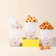 10/20/50个装，白色花朵背景生日快乐食品盒，野花主题派对薯条盒、爆米花杯、爆米花桶和零食盒，适用于茶话会、生日派对装饰、家庭电影之夜，也适合装午餐盒、面包、汉堡等。 - 查看 1