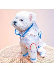 1件宠物透明彩虹印花雨衣 - 藍色 - 查看 7