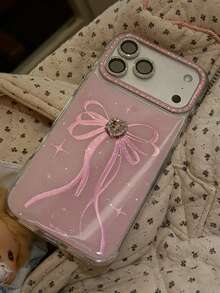 Stylish Bling Bowknot 3D Heart Glossy Phone Case Compatible With IPhone 17ProMax 17Pro 17 16 15 Pro Max Glitter Case Shockproof Back Cover - Pink - View 3