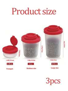 3 piezas Tarros de especias de plástico con tapas abatibles rojas y tapas tamizadoras, Juego de salero y pimentero mini, Adecuado para camping, viajes, picnics, loncheras - Rojo - Ver 2