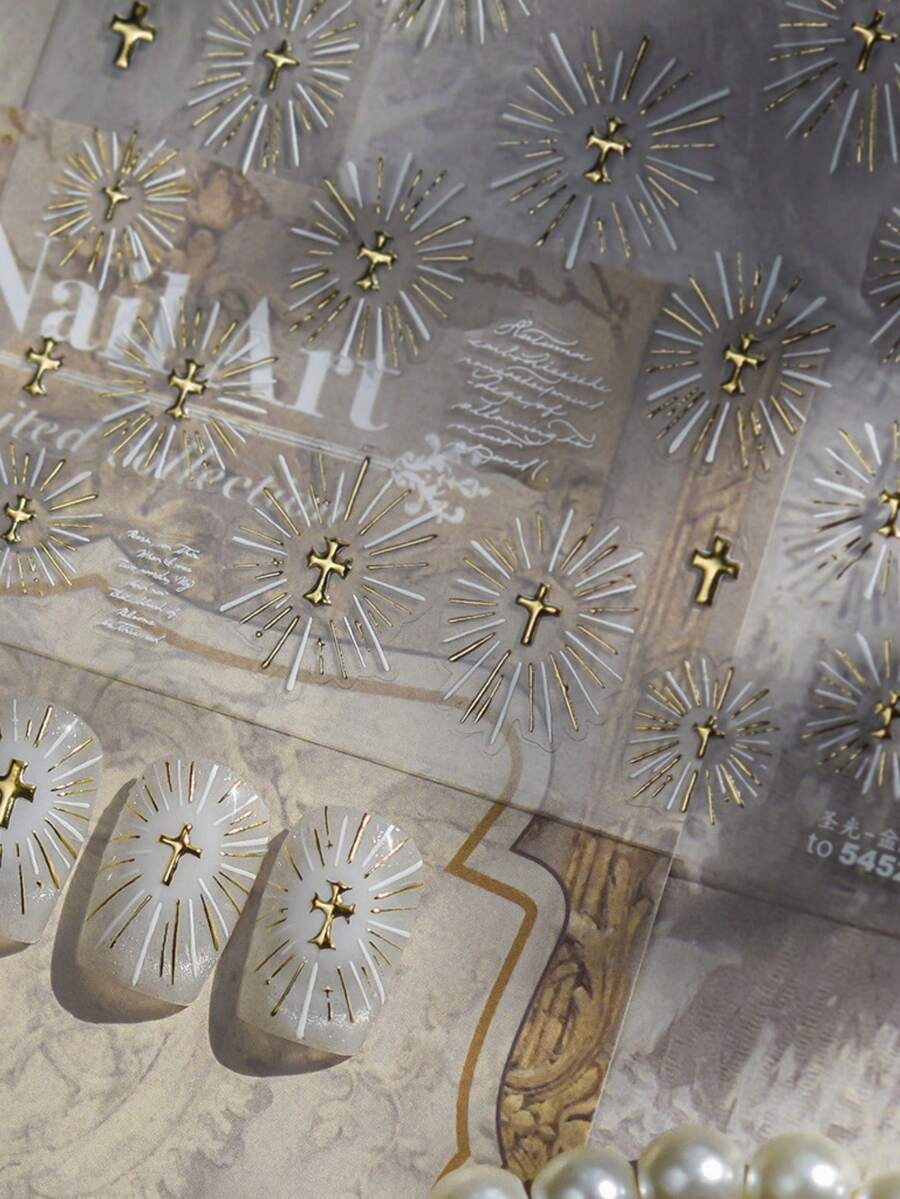 1 miếng dán móng tay mạ vàng 5D, miếng dán móng tay sang trọng và tinh tế, miếng dán móng tay kiểu retro Halo Faith, dụng cụ làm móng DIY. - Nhiều màu - Xem 1