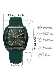 1pc Women's Silicone Watch, Fashion Casual Barrel-Shaped Dual-Eye Numeric Dial Quartz Wristwatch, Minimalist Design (Watch Only, No Box) - Green - View 4