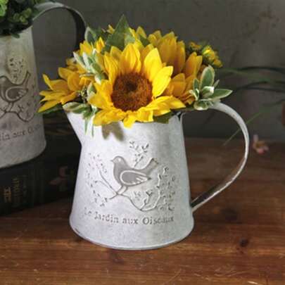 1个乡村风鸟形花园浇水壶，防锈涂层喷洒式浇水壶，复古装饰花瓶带把手：适合室内外装饰