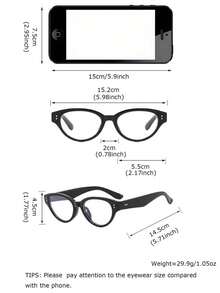 1副女士深棕色椭圆形韩版时尚青春复古猫眼休闲平光眼镜 - 彩色 - 查看 6