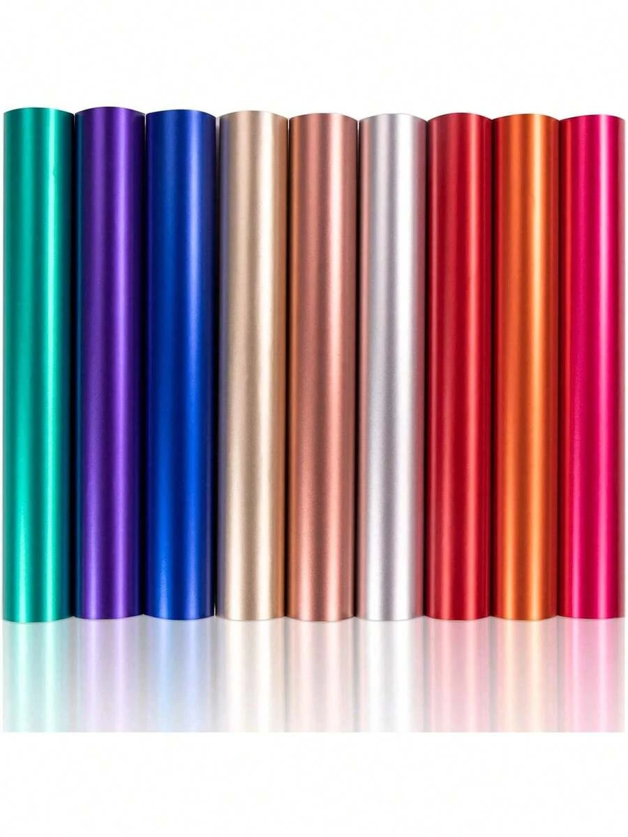 9pcs 12"X10" Matte Metal Vinyl Permanent, Permanent Adhesive Vinyl For Silhouette Cameo - 9 Metallic Color - View 1