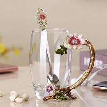 Enamel Color Glass Mug With Lid, Heat-Resistant Tea Cup, Flower Tea Cup, Gift For Teacher - Multicolor - View 6