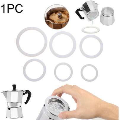 1 pieza Anillo de goma para café, Anillo de sellado de silicona, Posavasos de repuesto, Anillo de almohadilla blanda, Junta de silicona, Accesorio de cafetera de aluminio, Pieza de máquina de café, Apto para cafetera Moka, cafetera eléctrica, se adapta a tamaños de 1 2 3 6 9 12 tazas, Blanco