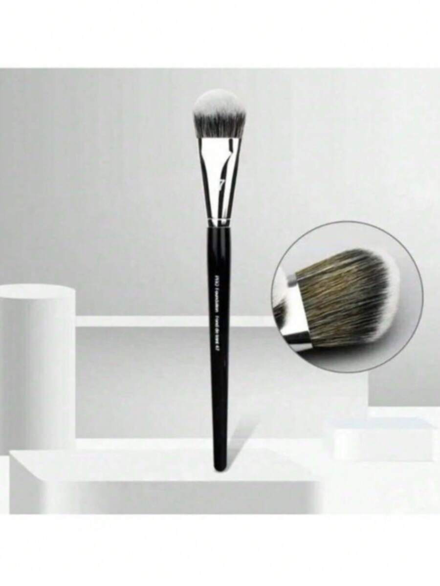 #47 Perfect Buffer Foundation Brush - Flawless Airbrushed Finish In Seconds! 1pc Cream Blush Angled Blush Makeup Brush Liquid Blush Makeup Tool - Black - View 1